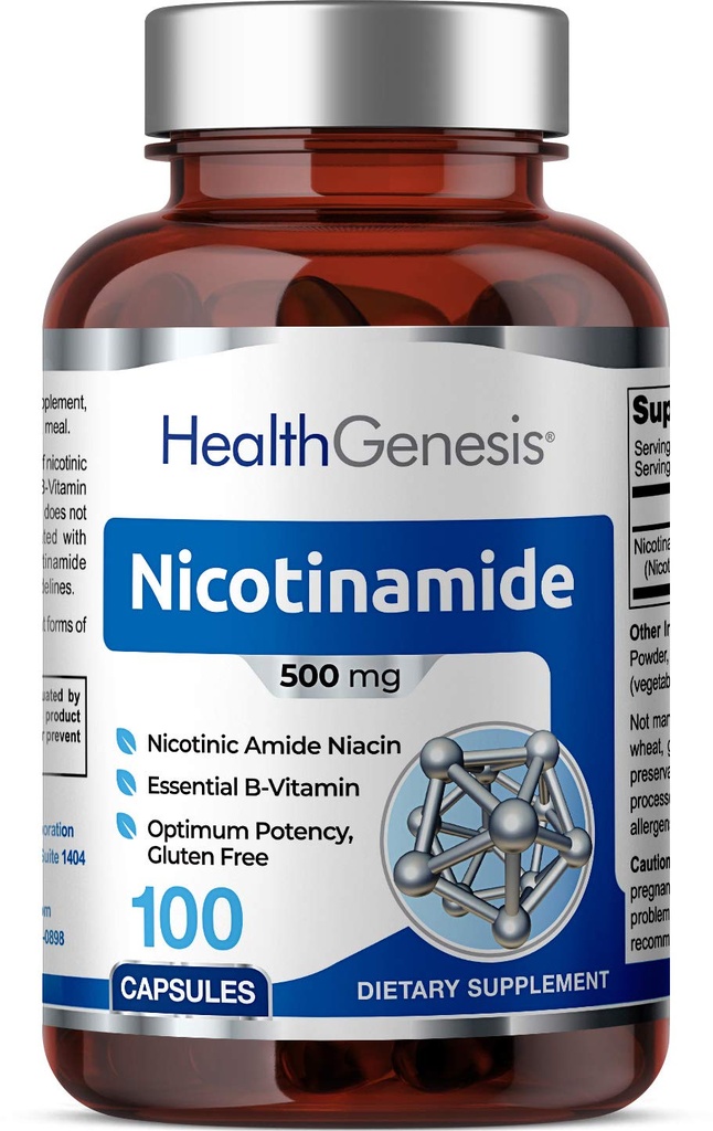 B-3 Nicotinamide 500 mg 100 모자 - 니코틴 Amide Niacin 자연적인 홍조 자유로운 비타민 공식 - 지원 피부 세포 건강