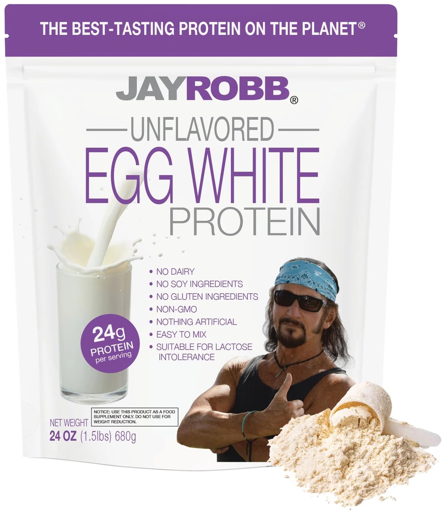 JAYROBB Unflavored 계란 백색 단백질 24 oz, 1.5 파운드 부대