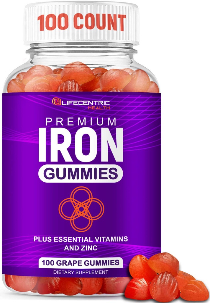 LifeCentricHealth Iron Gummies for Adults & Kids | 바이오틴 아연 비타민 B Folic Acid Gummies | 여성용 Vegan Gluten 무료