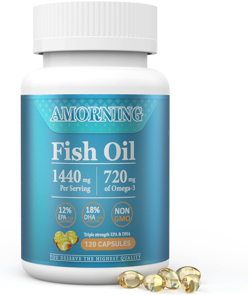 Fish-Oil Omega3-EPA DHA-Supplement Burpless-Softgels - 미니 사이즈 건강한 심장 지원 지방산 보충 교재 당 120Capsules 1440 mg 건강한 트리글리세라이드 수준 유지