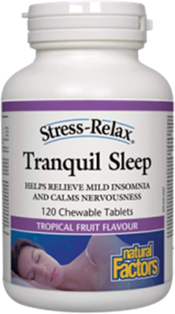 Stress-Relax Chewable Tranquil Sleep by Natural Factors, 수면 보충, 열대 과일 맛, 60 정제
