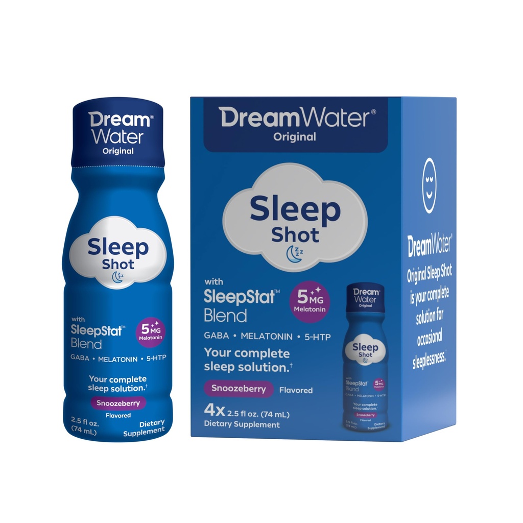 꿈 물 수면 보조 보충교재 음료; Melatonin 5mg, GABA, 5-HTP; 영 설탕, 자연적인 풍미, 추가된 색깔 없음, 2.5 oz 액체 수면 탄, Snoozeberry, 4-Count