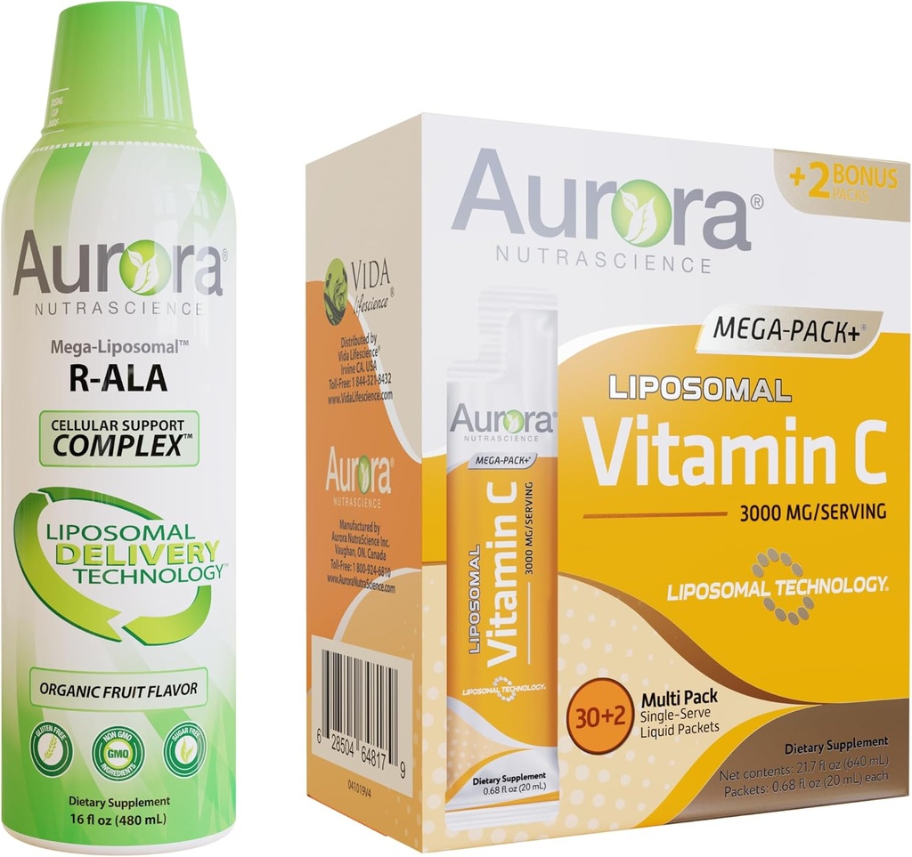 CoQ10 & L Carnitine Complex & Mega Liposomal 비타민 C, 3,000 mg 뭉치를 가진 오로라 Nutrascience 메가 Liposomal R-ALA