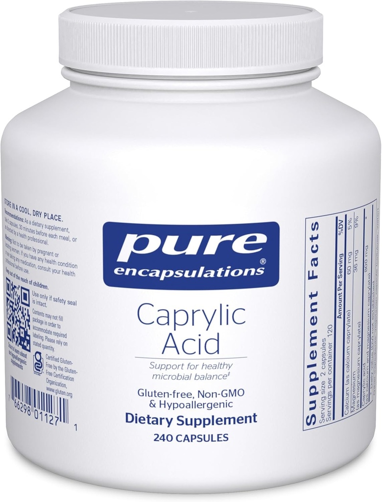 Pure Encapsulations Caprylic Acid | Gut 및 Digestive Health, GI Balance, 위장 지원 및 Intestinal Health * 240 캡슐에 대한 보충