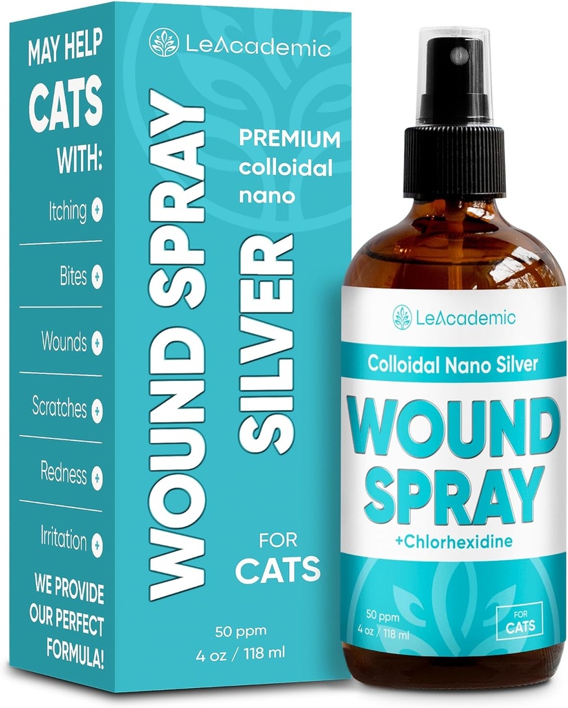 Cat Wound Care Spray는 Cat Cone로 완벽합니다 | 나노 실버 + Chlorhexidine 구성에 | 비트, 스크래치, 적색, 자극 및 봉합 수술 후 | 4 Oz