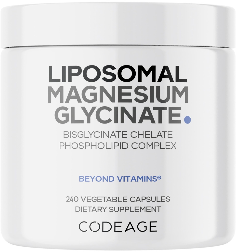 Codeage Liposomal 마그네슘 글리세린 보충교재, 2 달 공급, Bisglycinate 마그네슘 킬레이트, 킬레이트 마그네슘 무기물 알약, BioPerine 까만 고추 비타민 캡슐, 비 GMO 채식주의자, 240 ct
