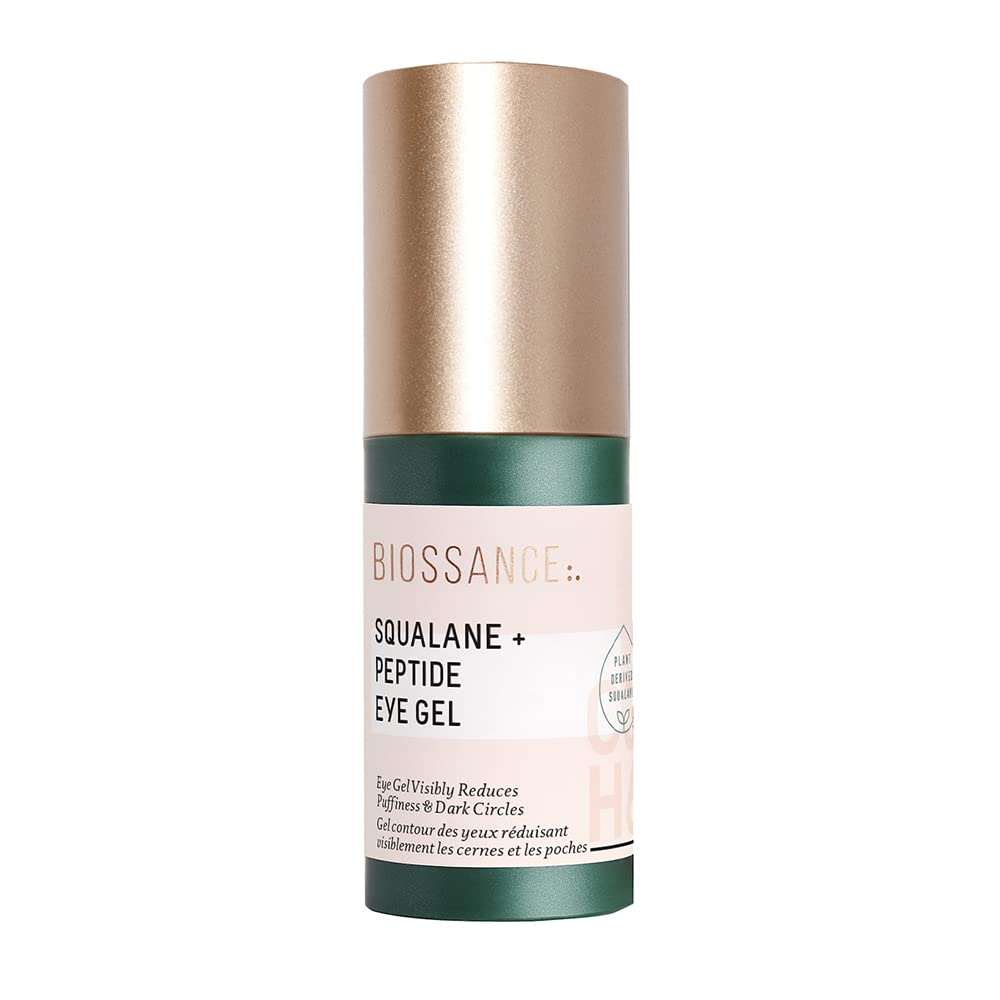 Biossance Squalane + 펩타이드 아이 젤 - 아이 크림의 밑에 Ultra-Hydrating - Puffiness & Dark Circles를 감소시킵니다 - 눈 주름 수리 Moisturizer- 노화 방지 & 수화, 일 & 밤 크림 - 0.5oz