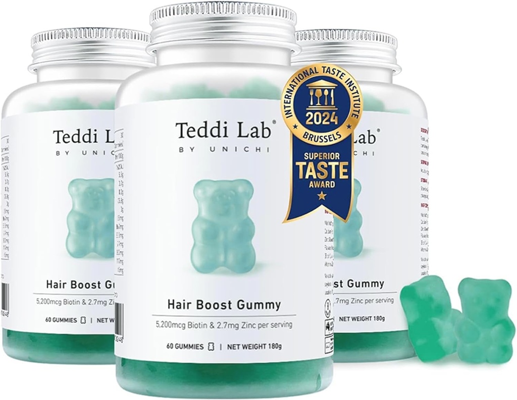 Unichi 머리 성장 Gummies 3 팩, 5200mcg Biotin 아연으로 공식화, Pantothenic 산과 비타민 A, C, E 여성을 위한 더 강한과 더 두꺼운 머리, (180 조사)