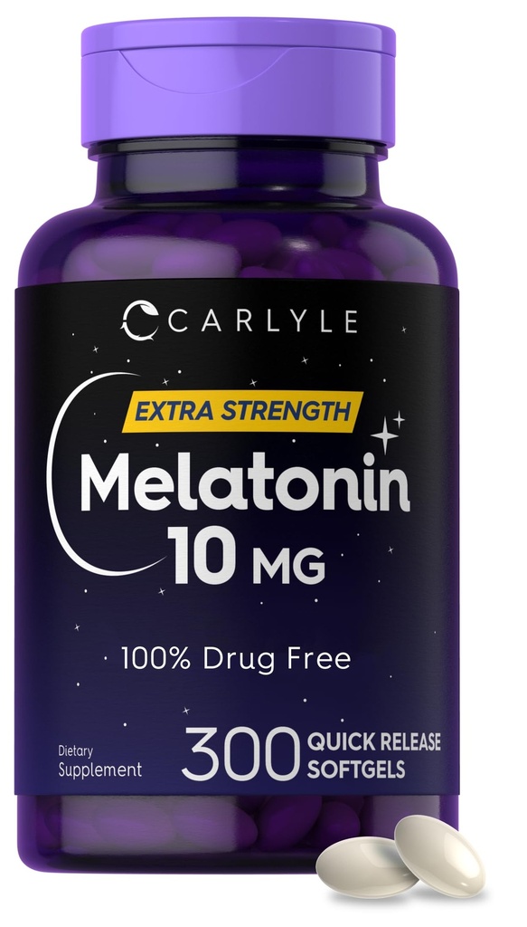 Carlyle Melatonin 10mg | 300 Softgels | 성인을 위한 여분 힘 지원 | 비 GMO, 글루텐 자유로운 보충교재