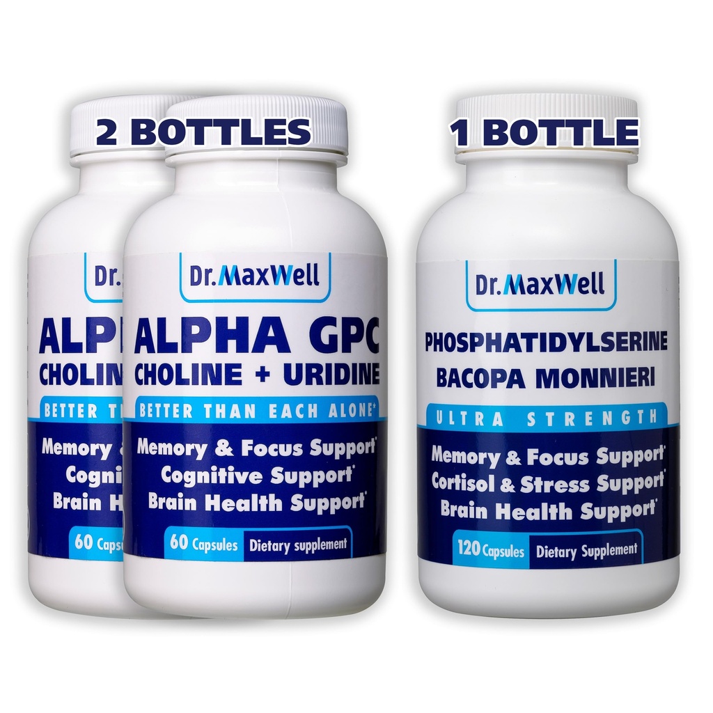 알파 GPC & Uridine 2X 60 캡슐 + Phosphatidylserine & Bacopa 1x 120 캡슐, 2 달 공급