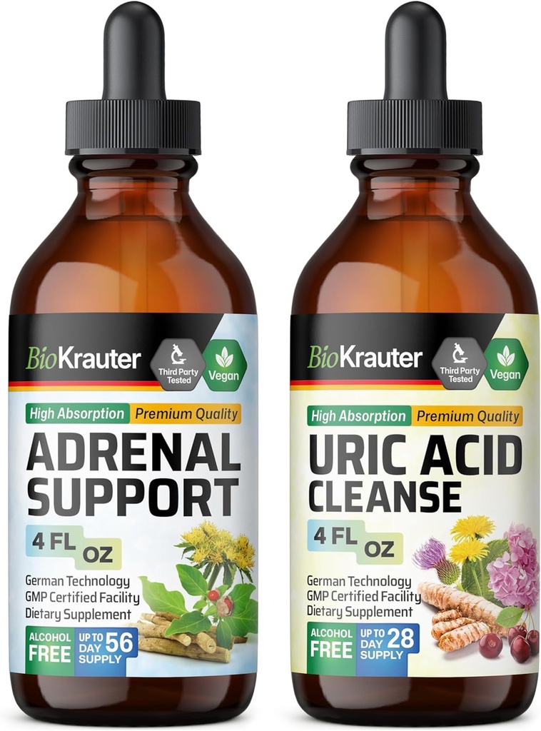 BIO KRAUTER Adrenal 지원 Tincture 4 Fl. Oz. & Uric 산 지원 Tincture 4 Fl. Oz.