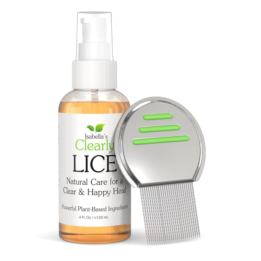 Isabella's Clearly LICE, Natural and Essential Oils의 혼합 | 비 유독한 스칼프 오일과 메탈 니트 빗( 포함) | Neem, Rosemary, Cedarwood | 성인 및 어린이 | 미국