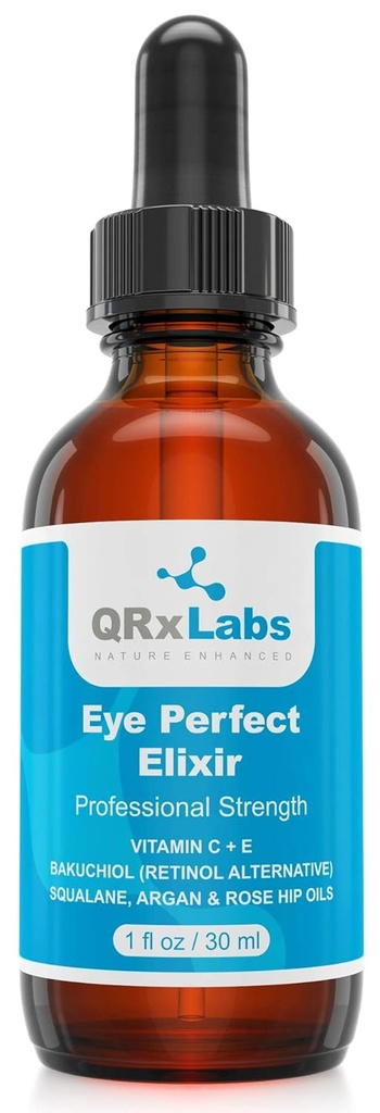 Eye Perfect Elixir - Bakuchiol (Retinol Alternative), Pure Argan 및 Rosehip Oils, Squalane, 비타민 C & E - 최고의 노화 방지 치료 혈청 가방, 퍼프, 주름, 주름 발