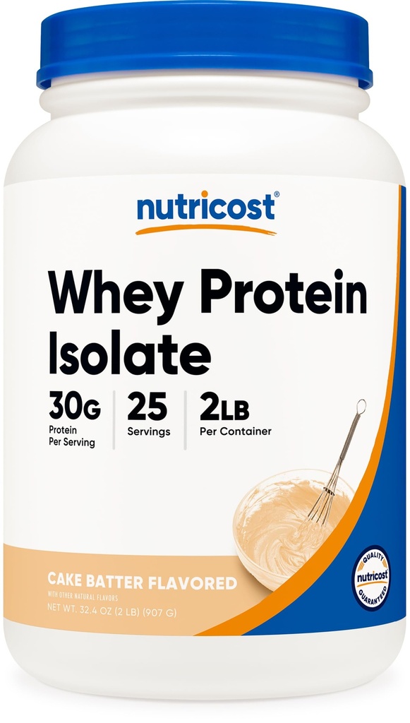 Nutricost Whey Protein Isolate 분말 (케이크 배터, 2LBS)