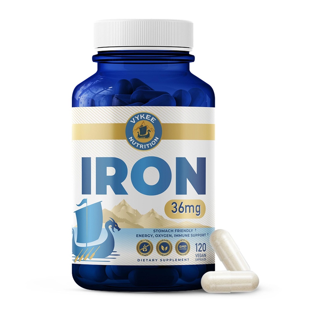 Iron Supplement - 36mg Iron (Bisglycinate) | 고 흡수, Stomachs에 Gentle | Vegan, Non-GMO | 에너지 지원, 면역 건강 및 적혈구 형성 | 120 캡슐