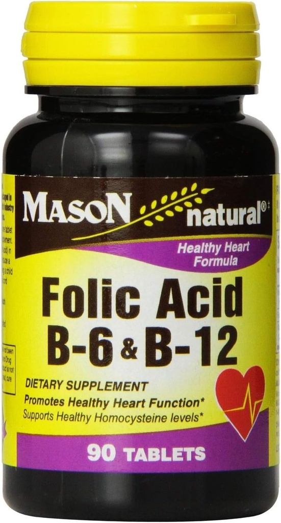 Mason 자연적인 Folic 산, B-6 & B-12는 90 ea (포장 2)를 메모장에 기입합니다