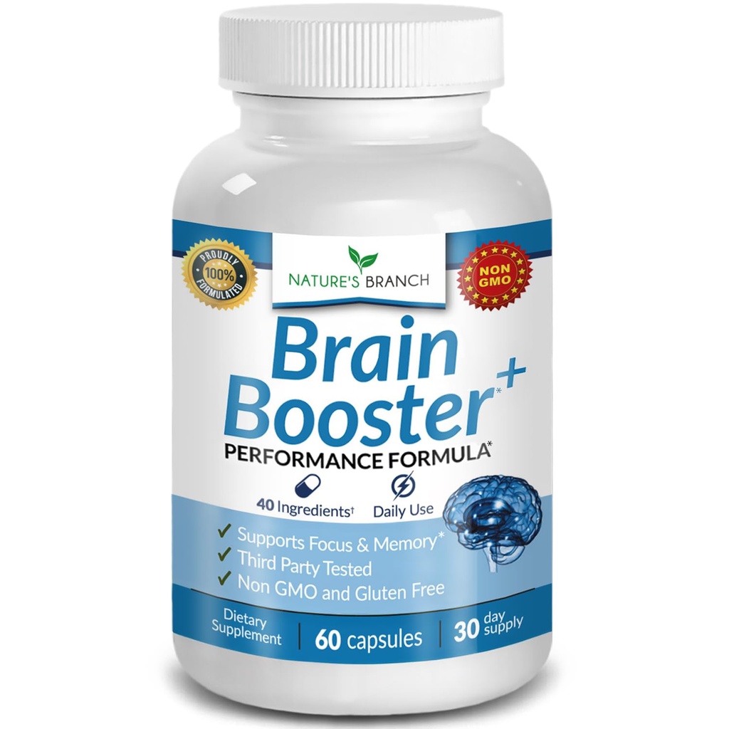 Focus, Memory, Clarity, Energy 용 40-in-1 Brain Booster Supplement | 고급 비타민 Plus eBook | 남성 및 여성용,인지 기능 Nootropic Support with DMAE, Mind Health Formula | 60 캡슐