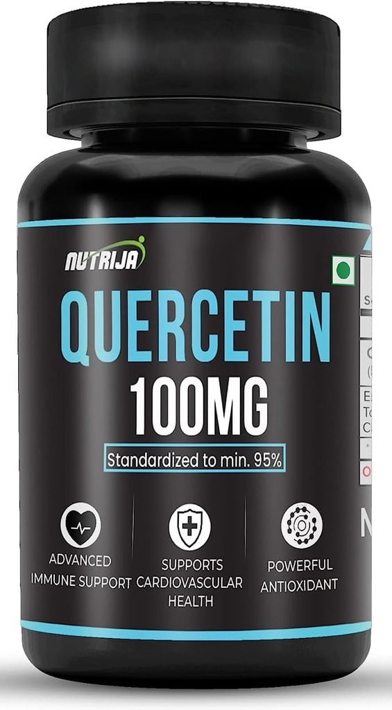 Quercetin 100mg 캡슐 - 95 %로 표준화 된 | 고순도 및 생체 이용 가능 보충 | 천연 바이오 플라보노이드 및 강력한 항산화제 (30 캡슐)