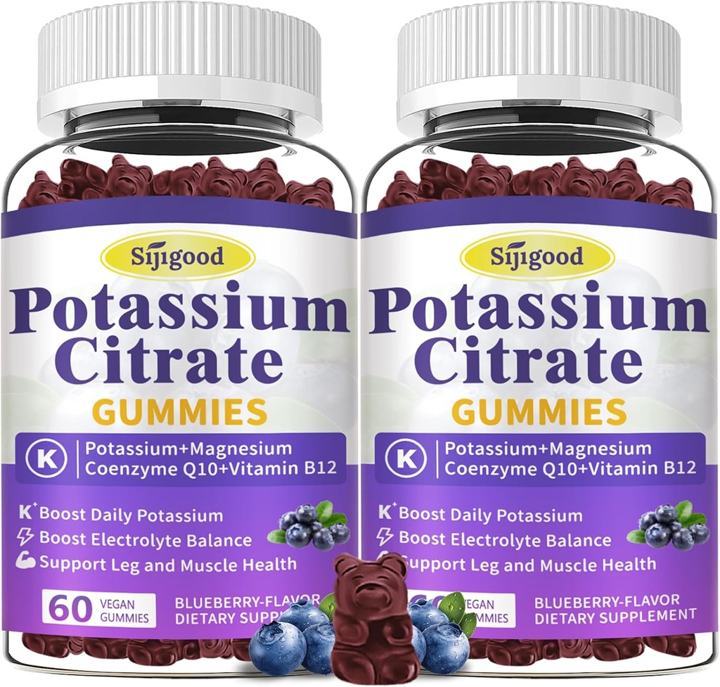2 팩 칼륨 구연산염 Gummies, 근육 건강을 위한 칼륨 보충교재, 다리 크림 기복 & Electrolyte 균형, Vegan, 비 GMO, 글루텐 자유로운, 블루베리 풍미, 120 조사