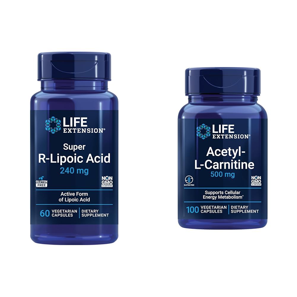 수명 연장 슈퍼 R-Lipoic 산성 240mg 및 Acetyl-L-Carnitine 100 캡슐 - 셀룰러 에너지 및 두뇌 건강