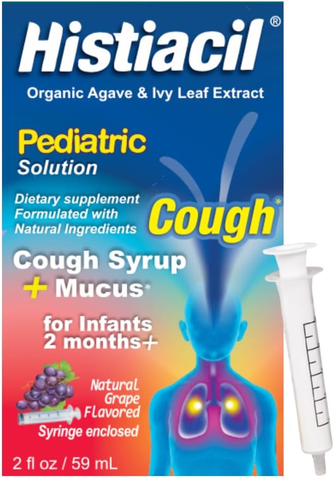 Histiacil 유기 Agave Jarabe 파라 TOS, 유아 2 달 및 이전, 기침 + Mucus 기복 Agave & Ivy 잎 추출물로 만든, 어린이 주간 Mucus 포도 풍미를 위한 소아과 공식, 2개 fl oz