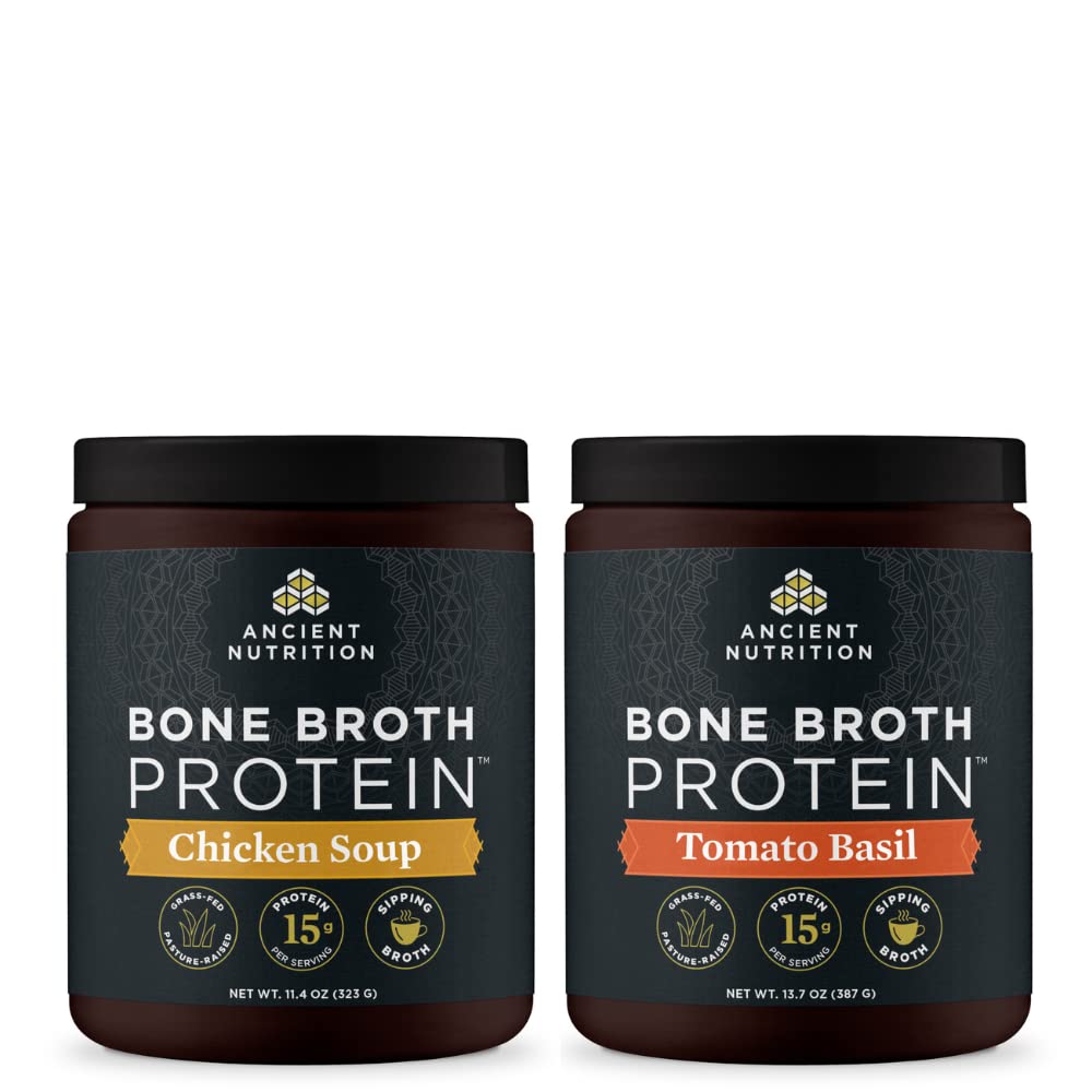 고대 영양 뼈 Broth 단백질 분말, 닭고기 Soup, 15 서빙 + 뼈 Broth Protein Powder, 토마토 Basil, 15 서빙