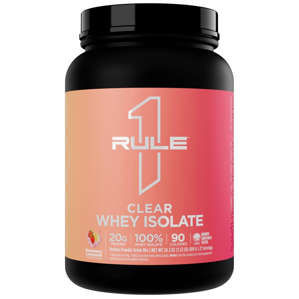 규칙 1 명확한 Whey Isolate - 20g 9g EAA, 전기 무기의 300mg, 90 칼로리, 빛, Crisp 및 새로 고침 맛 (27 서빙, 딸기 레몬)