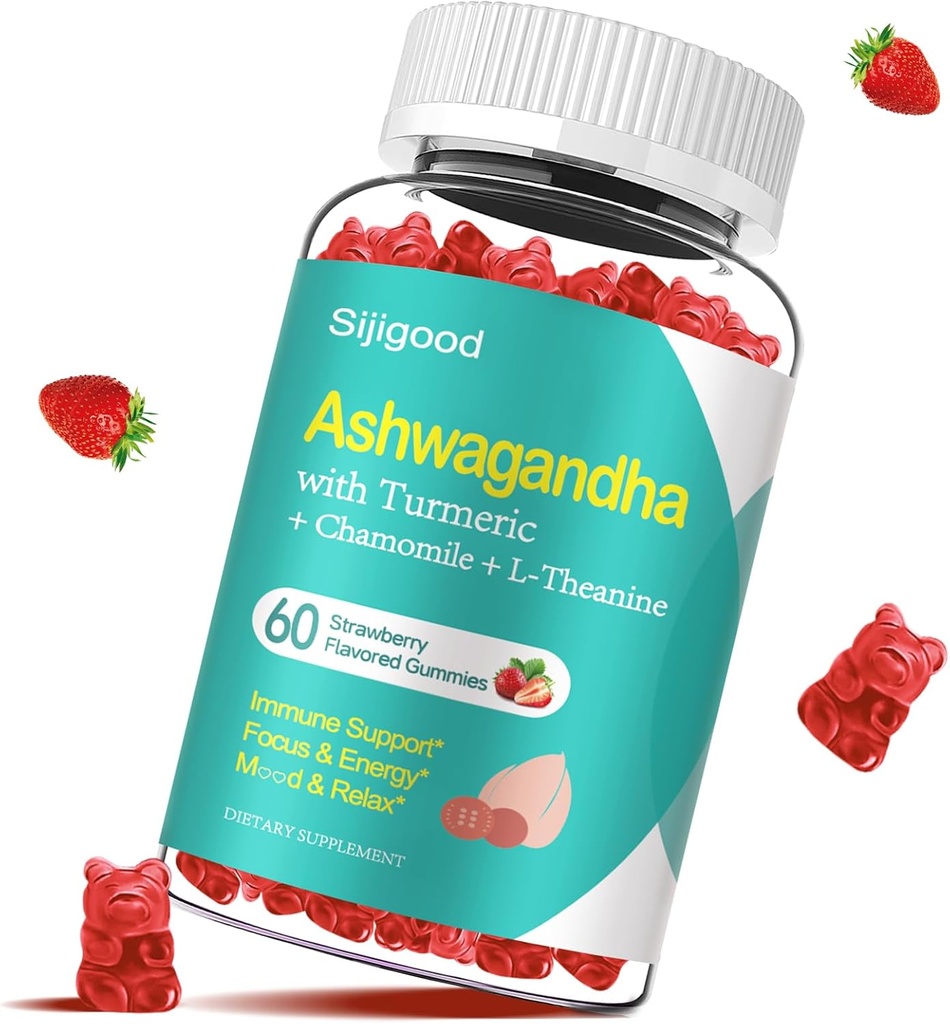 Ashwagandha Gummies 와 L-theanine, Ashwa Root Supplement Gummy 용 여성 남성, 60 딸기 맛 Gummies