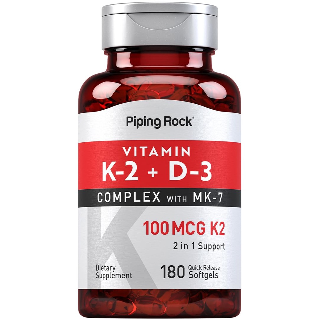핑 락 비타민 K2 D3 보충 | 100 mcg | 180 Softgels | MK7 | Non-GMO, 글루텐 무료