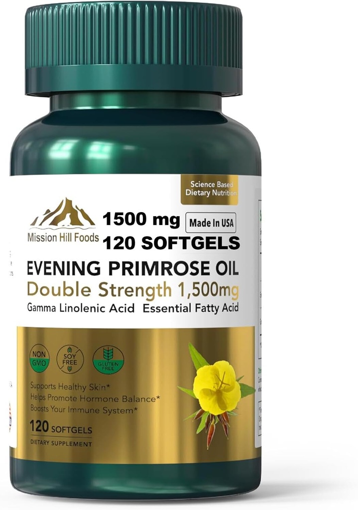 해링턴 오일 (1500mg) | 호르몬 균형 및 피부 건강을 위한 높은 GLA (1 병-120 Softgels-2mo 공급) | 비 GMO, 글루텐 프리
