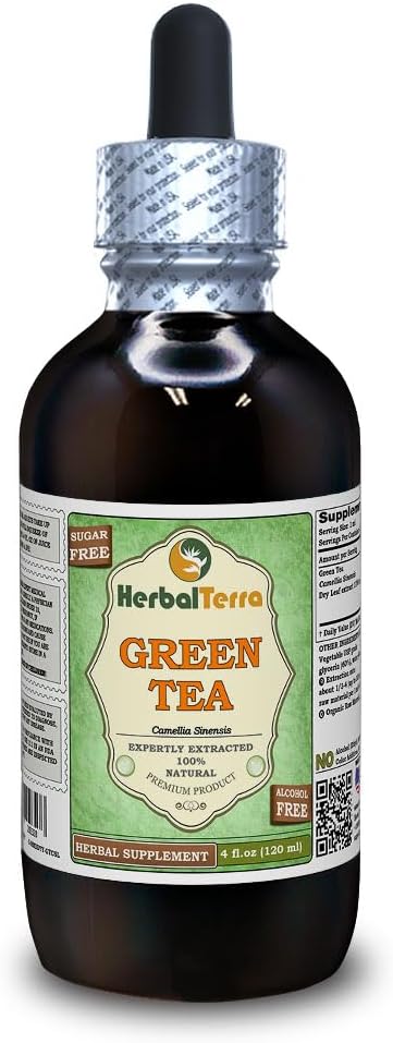 녹차 (Camellia Sinensis) 글리세리이트, 유기 건조는 알콜 자유로운 액체 추출물을 남겨두었습니다 (브랜드 이름: HerbalTerra, 미국에서 Proudly 만들었습니다) 4 fl.oz (120 ml)