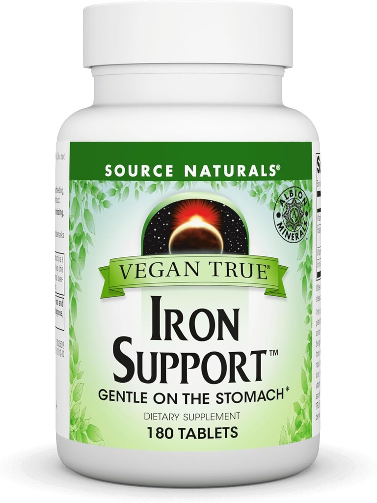 Source Naturals Vegan True Iron Support, 증가 된 흡수를위한 Stomach 및 킬레이트에 대한 게놈 * - 180 정제
