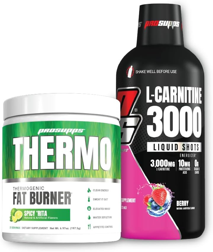PROSUPPS Thermo Fat Burning Thermogenic Powder Spicy Rita 및 3000 L-Carnitine Berry - 무게 관리 및 사전 운동 - 에너지, 무드, 식욕 제어 -