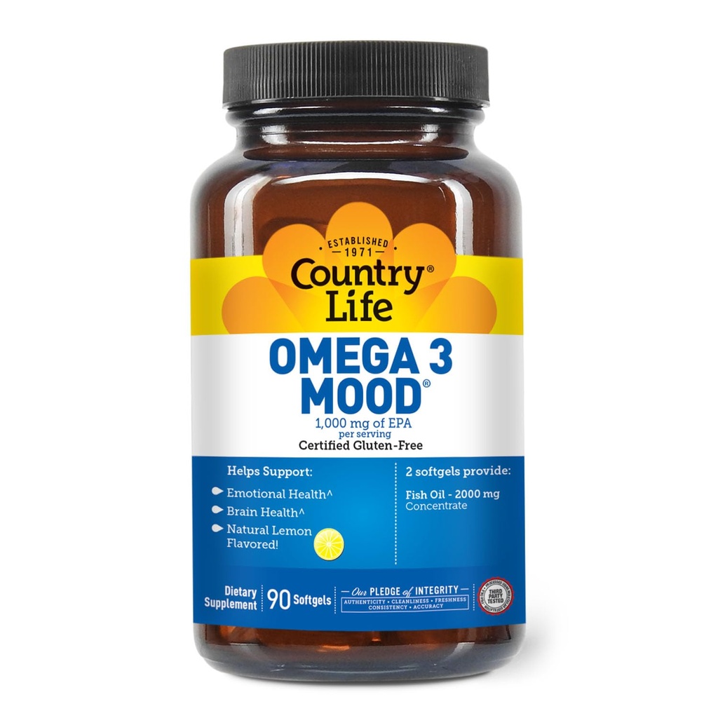 국가 생활 오메가 3 무드 - 2000mg 생선 기름 EPA & DHA - 뇌, 심장 & 무드 지원 - 레몬 맛, 생선 애프터 타르트 없음 - 공인 글루텐 무료, 비 GMO - 90 Softgels