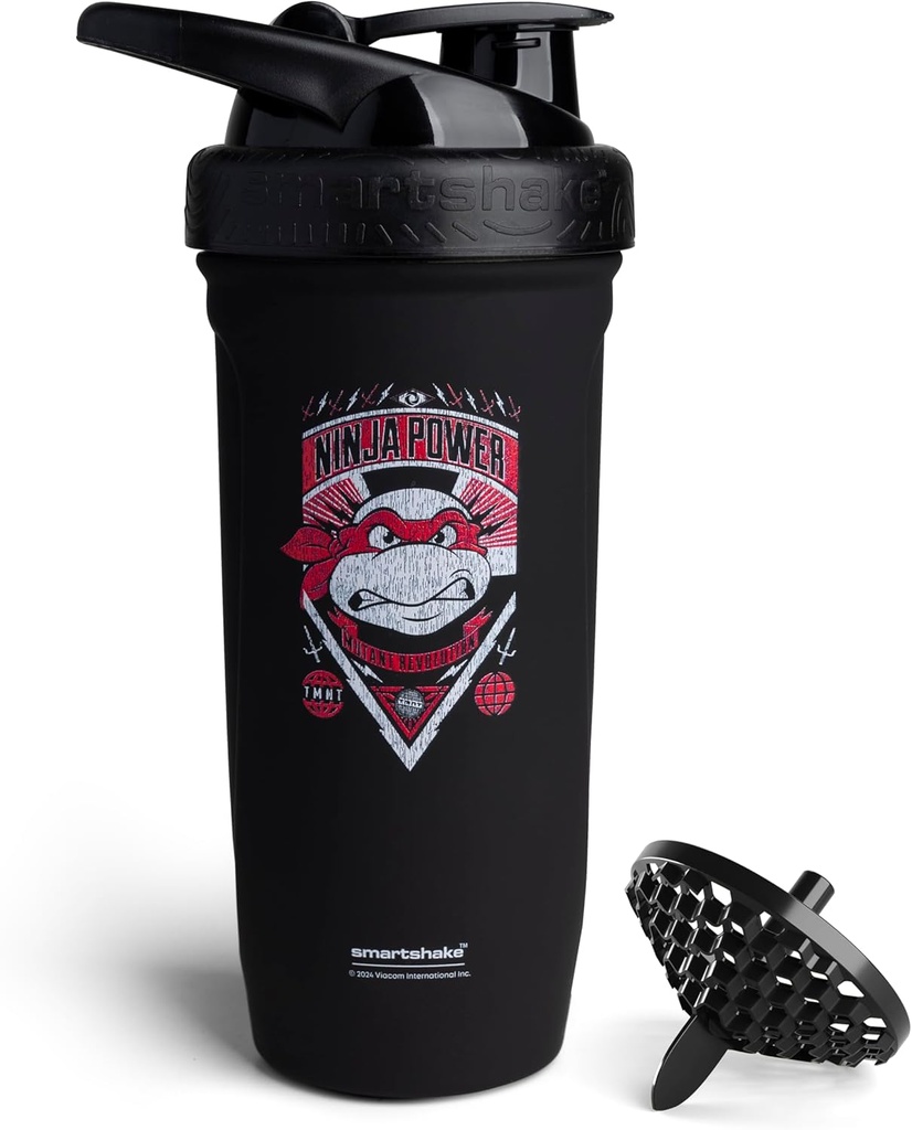 Smartshake TMNT 닌자 힘 강화 스테인리스 단백질 셰이커 병 900 ml | 30 oz - 누설 나사에 뚜껑 - BPA 무료 - Unisex - 검정