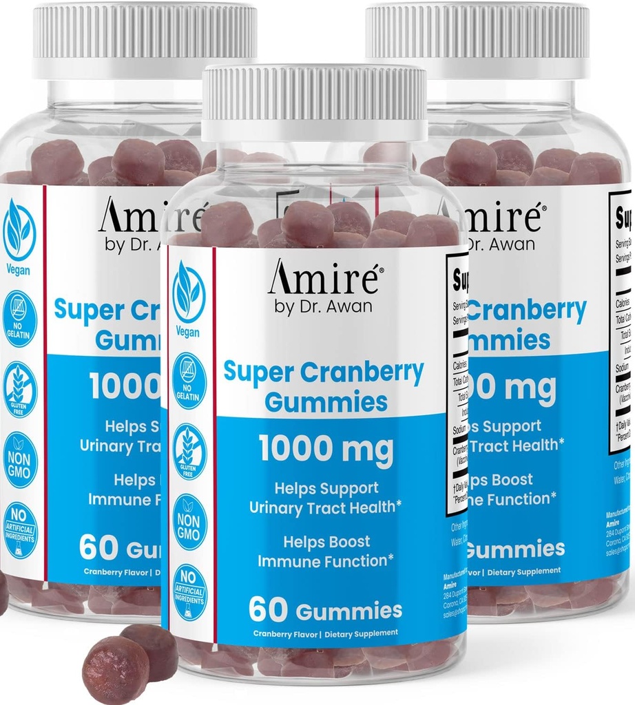Awan Super Cranberry Gummies 박사에 의해 Amire, 지원 Urinary Tract 건강, 도움 Boosts 면역 기능, 남성 & 여성, 180ct, 90 일 공급을 위한 젤라틴 자유로운 Cranberry Chews