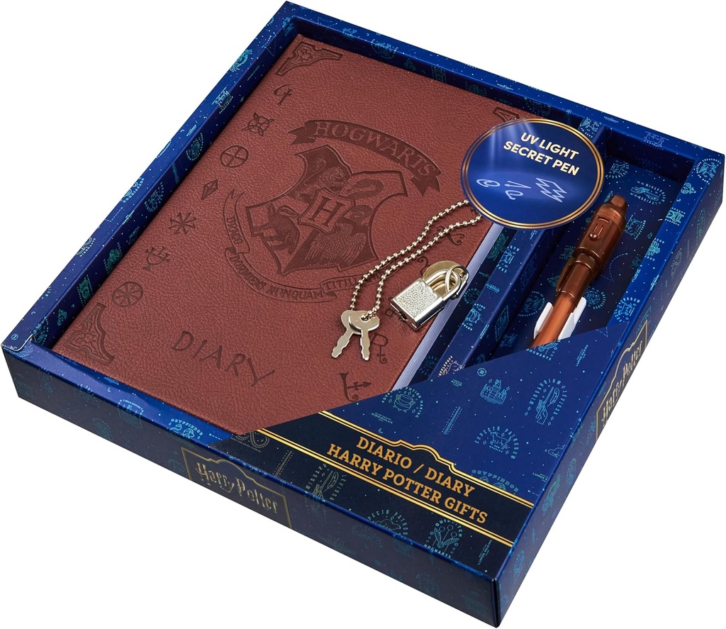 Harry Potter Lockable Diary with UV Invisible Ink Pen for Kids, Teens, Secret Journal with Key, Lined Pages, Stationery Supplies, Kids 선물 (Brown UV Pen)
