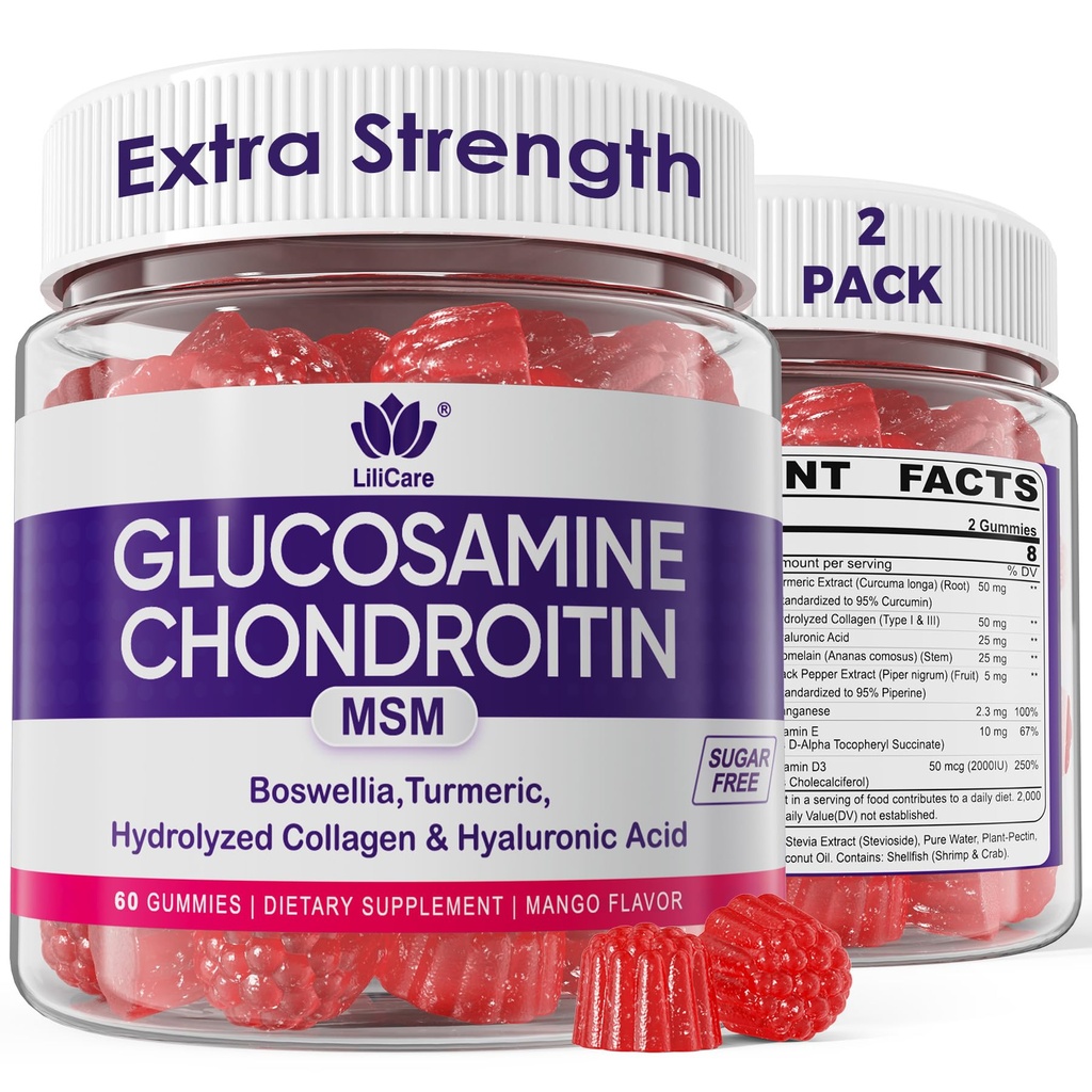 글루코사민 Chondroitin Gummies, 설탕 자유로운 글루코사민 Chondroitin MSM 보충교재, Boswellia Turmeric, 가수분해된 교원질 & Hyaluronic 산, 남자 & 여자를 위한 뼈 건강, 120 Cts를 가진 여분 힘