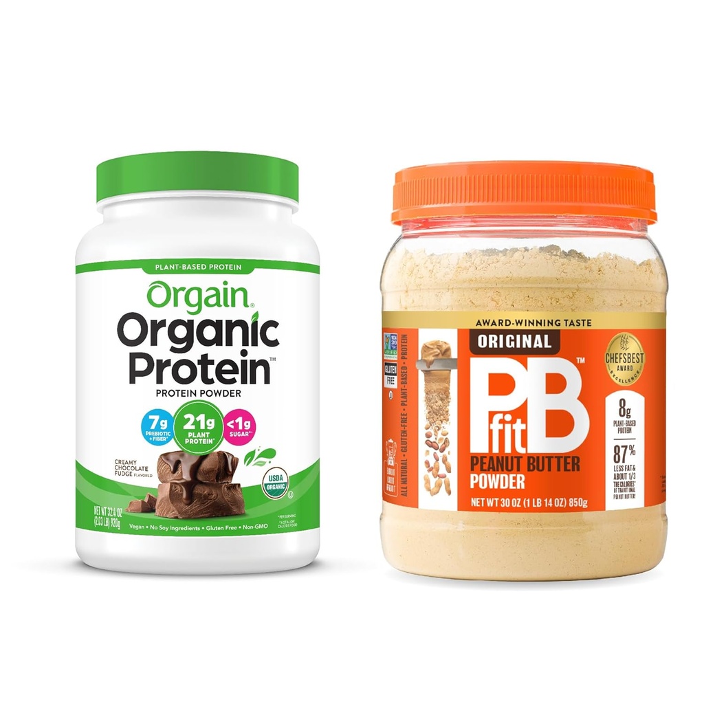 Orgain 유기 채식 단백질 분말, 초콜릿 판 2 파운드 + PBfit Original 30 oz