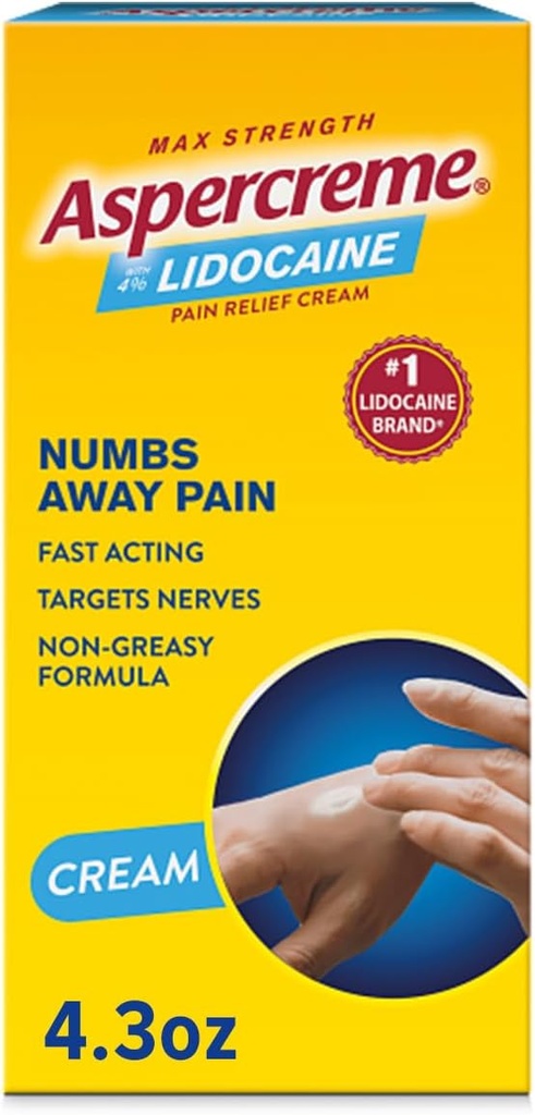 Aspercreme 리도카인 통증 완화 크림 Soothes 새겨진 Nerves, Max-Strength 4% 리도카인 & Moisturizing 알로에, 4.3 Oz를 가진 비정상적인 진통성.
