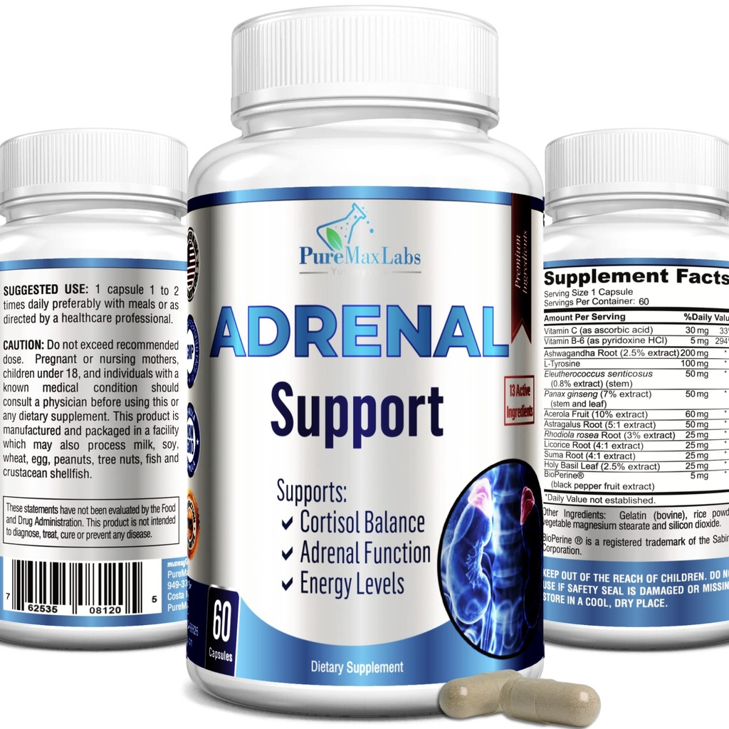 Adrenal Support, Cortisol Manager, Adrenal Health, 균형 잡힌 Cortisol 수준을 유지, Ashwagandha, L-Tyrosine과 스트레스 완화 보충 - 60 캡슐