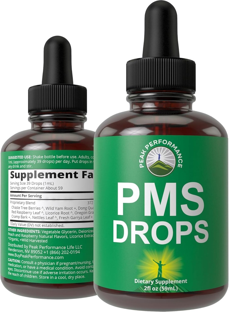 PMS 기복 9-in-1 액체 하락 보충교재. 9 여자를 위한 기간 주름 고통을 지원하는 초본 성분. Vegan, 유기 Chaste Tree Berries, Cramp Bark, Yam Root, Nettle Leaf를 가진 Zero Sugar 비타민