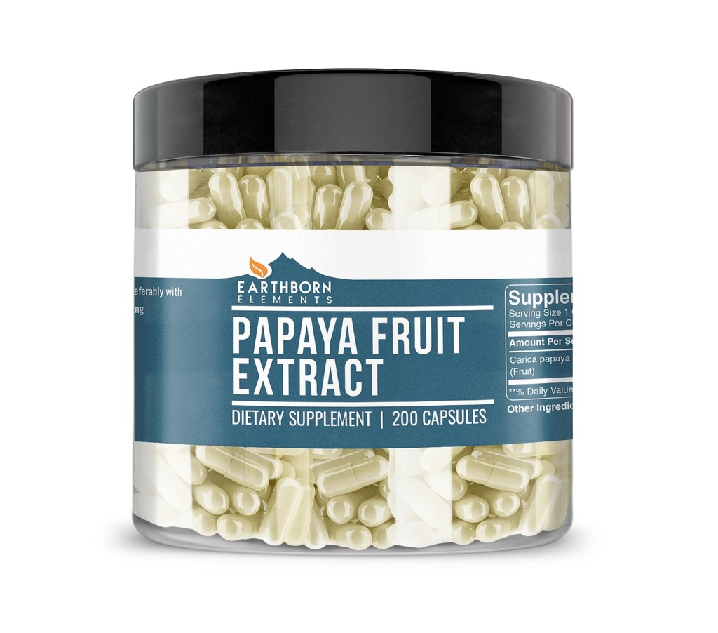 Earthborn 성분 Papaya 과일 추출물 200 캡슐, 순수한 & Undiluted, 첨가물 없음