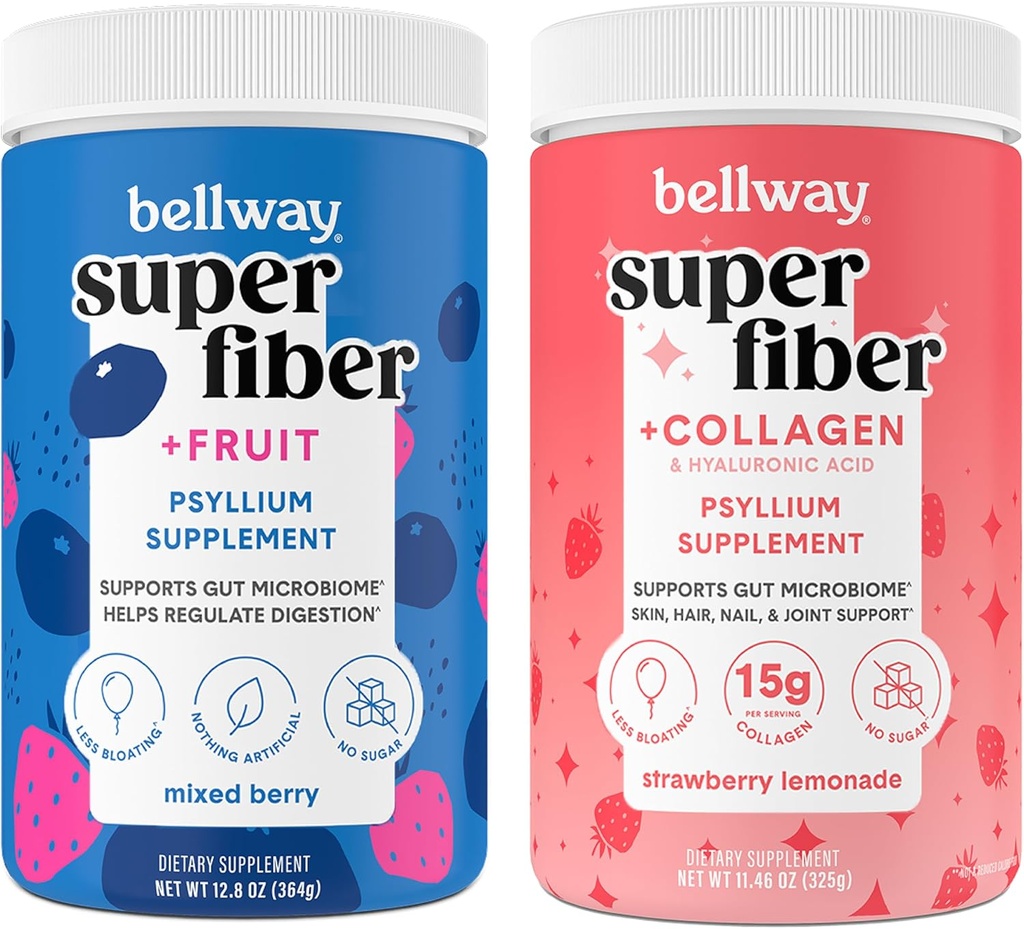 Bellway 슈퍼 섬유 분말 + 과일, 혼합 베리 슈퍼 섬유 분말 + 교원질, 딸기 레몬