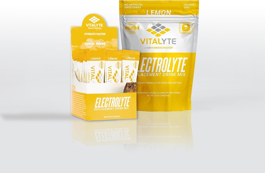 Vitalyte Electrolyte 분말 음료 혼합 뭉치, 1개의 받침 주머니 + 25 조사 소포, 글루텐 자유로운 포스트 운동 분말 음료 혼합, 레몬 풍미