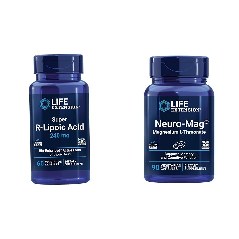 Life Extension Super R-Lipoic Acid - 산화 스트레스 방어 및 신경 마그네슘 L-threonate, 마그네슘 L-threonate에 대한 Longevity 보충