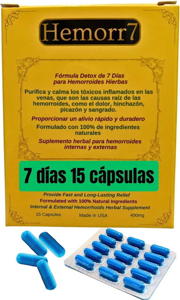 Hemorr7: 7Days 15의 캡슐 초본 치질 Detox 공식, Fórmula 초본 파라 desintoxicar las hemorroides Durante 7 días