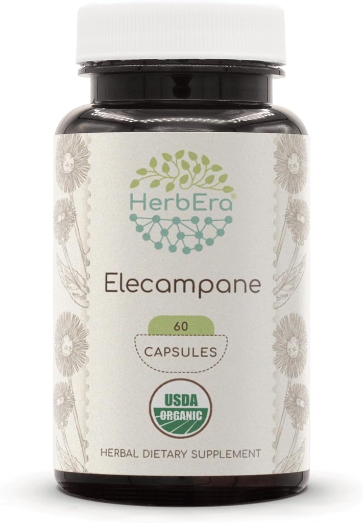 HerbEra Elecampane 60 USDA 유기 캡슐, 500 mg, Elecampane (Inula Helenium) 건조 뿌리 (60 캡슐)로 만드는