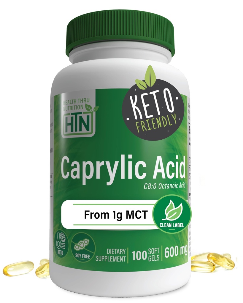 건강 목 영양 Caprylic 산 600mg 100 Softgel | 순수 1g MCT 오일의 C8 Octanoic 산 | Non-GMO & Soy Free | 건강한 소화 및 감염 건강 지원 | Keto Friendly
