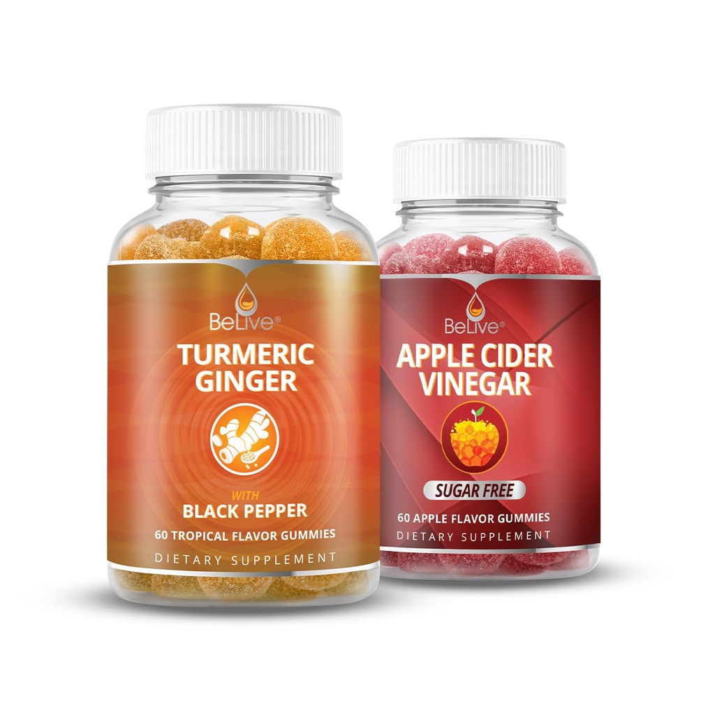 Inmune Support, Mobility Support, Detox, Cleanse 및 Digestive Health의 BeLive Turmeric 및 Apple Cider Vinegar Gummies